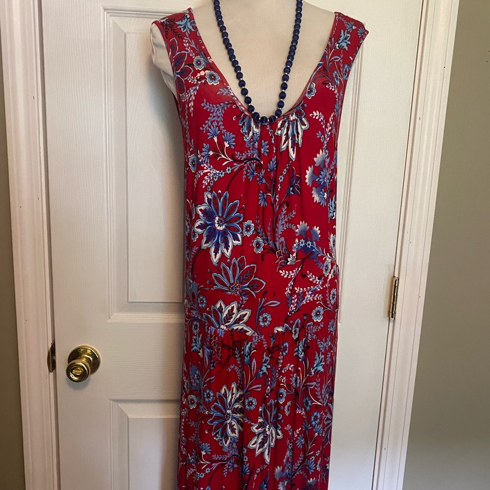 St. John's Bay Red and Blue Floral Maxi Dress